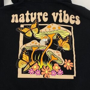 Bowery Supply Co Nature Vibes Black Hoodie‎ Butterfly Mushroom Graphic Medium